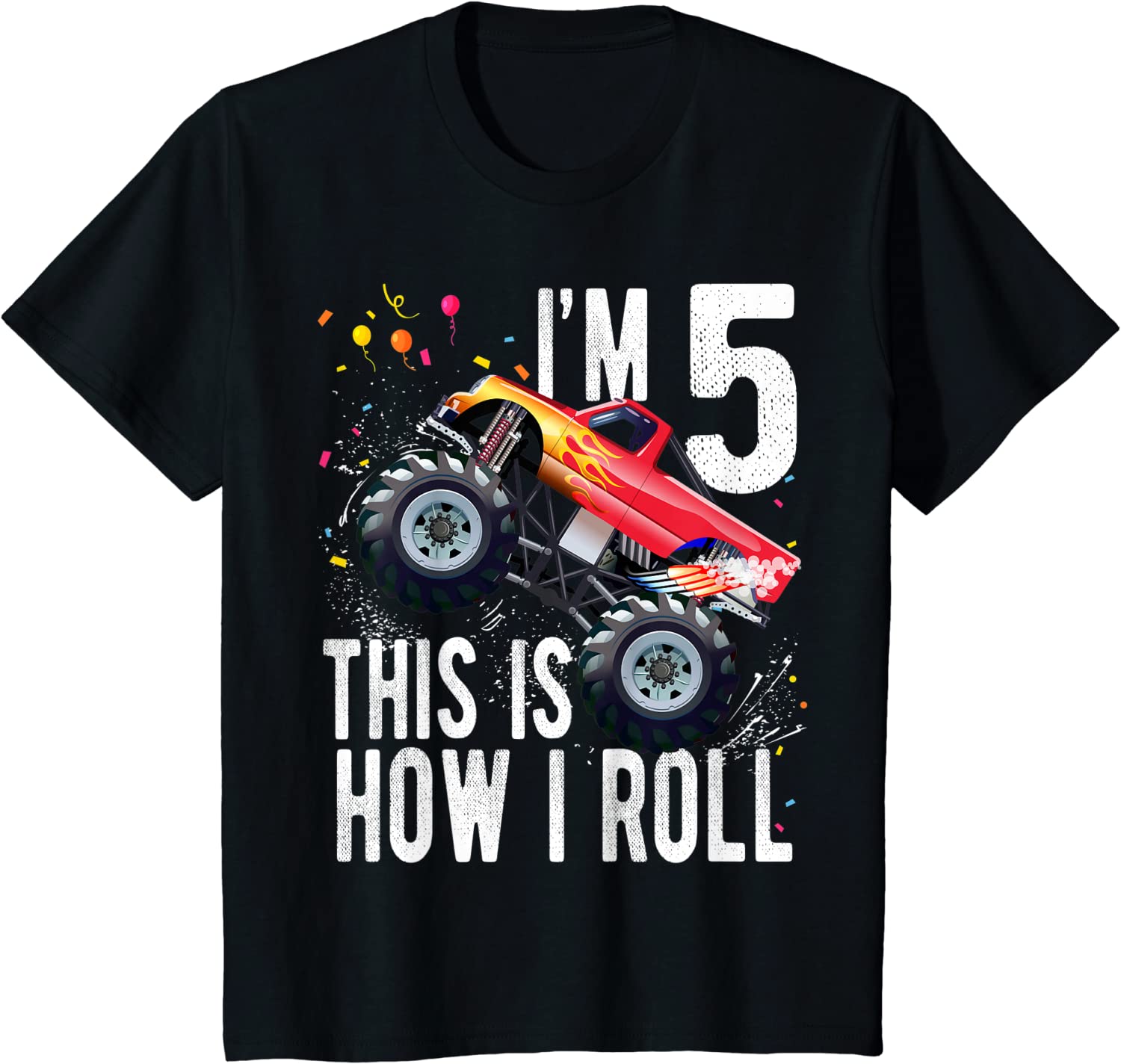 Kids 5 Year Old Shirt 5th Birthday Boy Monster Truck Ca