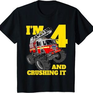 Kids Monster Fire Truck 4th Birthday Boy 4 Four Firefig