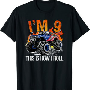 9th Birthday Monster Truck 9 Years Old Birthday Boy T-S
