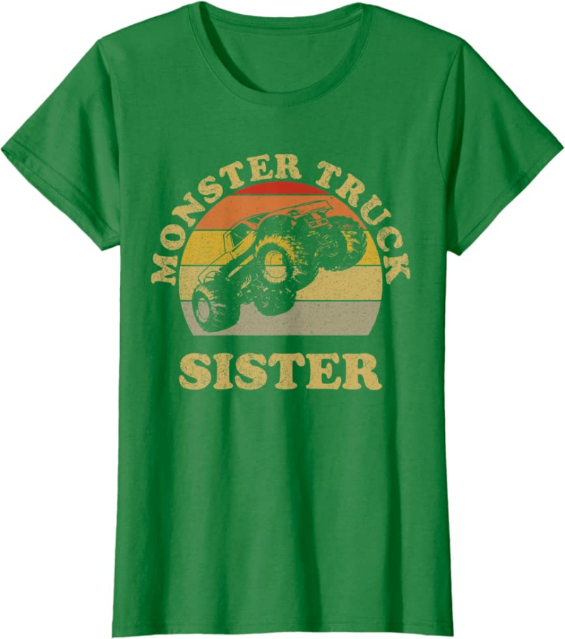 Monster Truck Sister Vintage Retro Sunset Gift For Sist