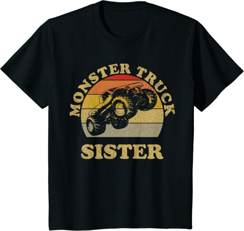 Monster Truck Sister Vintage Retro Sunset Gift For Sist