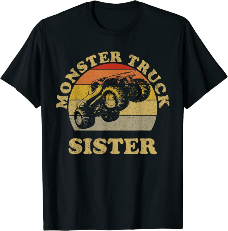 Monster Truck Sister Vintage Retro Sunset Gift For Sist