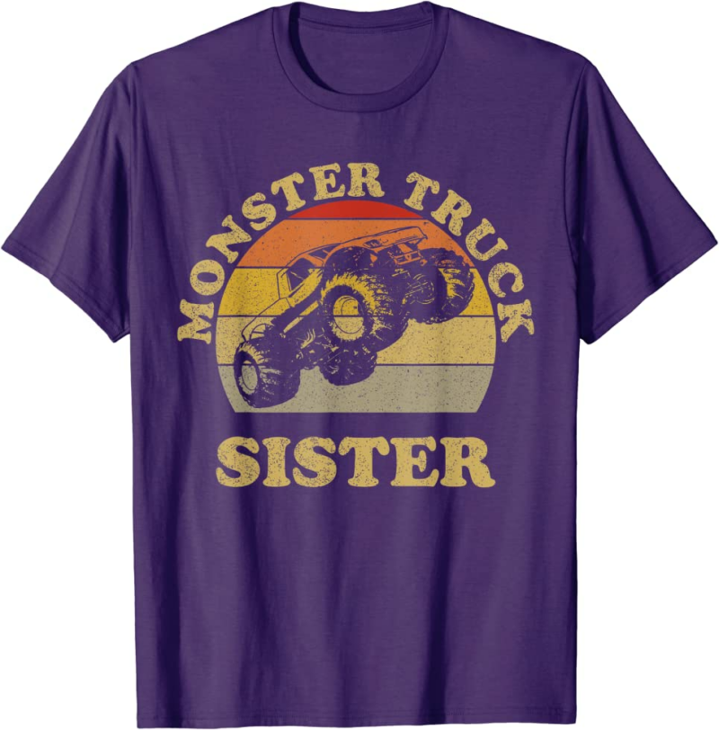 Monster Truck Sister Vintage Retro Sunset Gift For Sist