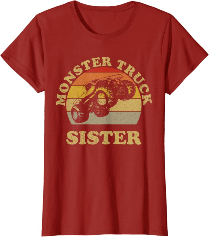 Monster Truck Sister Vintage Retro Sunset Gift For Sist