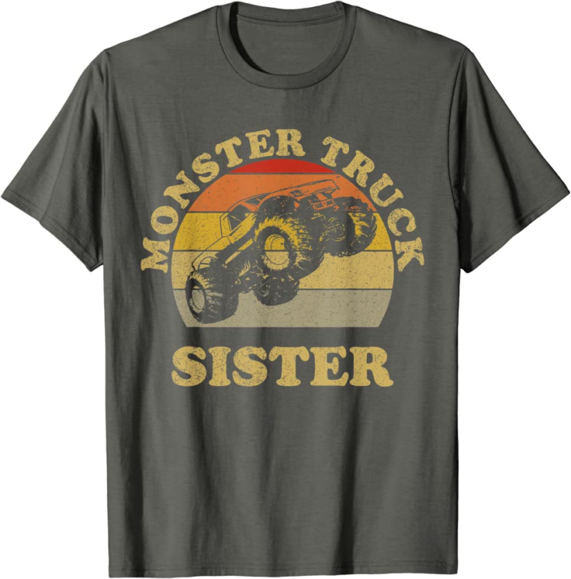 Monster Truck Sister Vintage Retro Sunset Gift For Sist