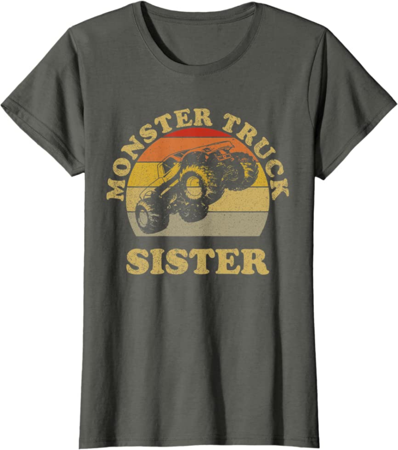 Monster Truck Sister Vintage Retro Sunset Gift For Sist