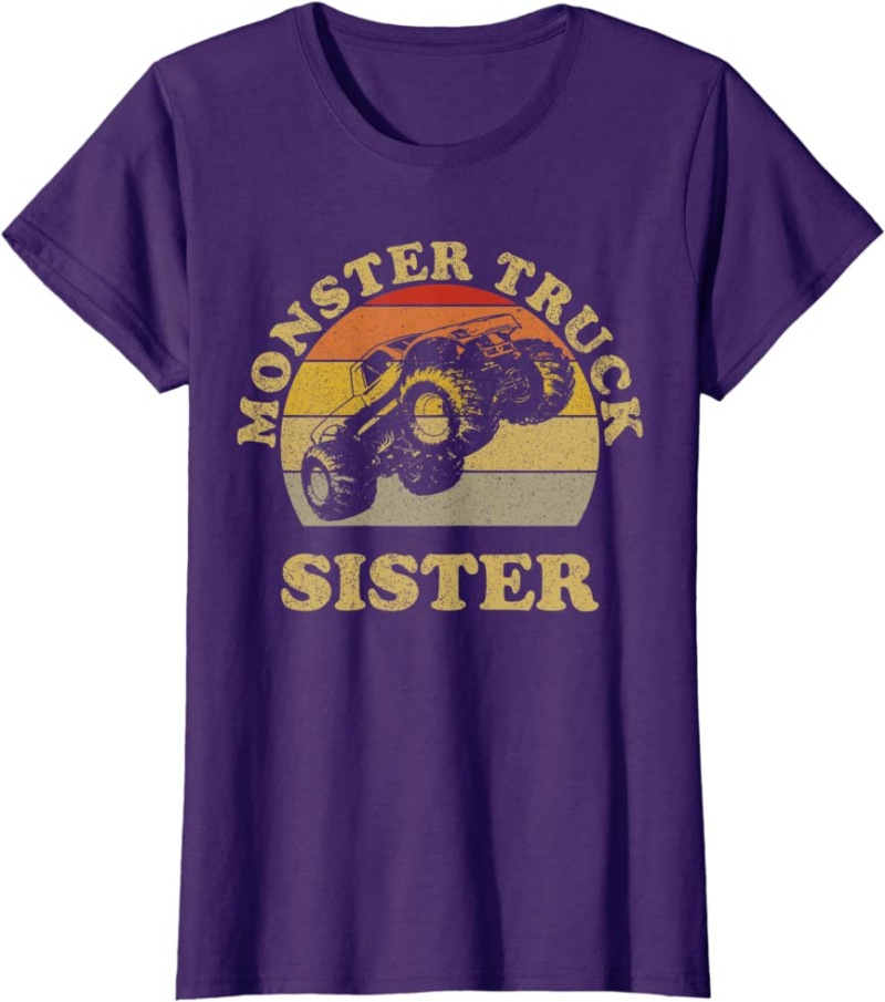 Monster Truck Sister Vintage Retro Sunset Gift For Sist