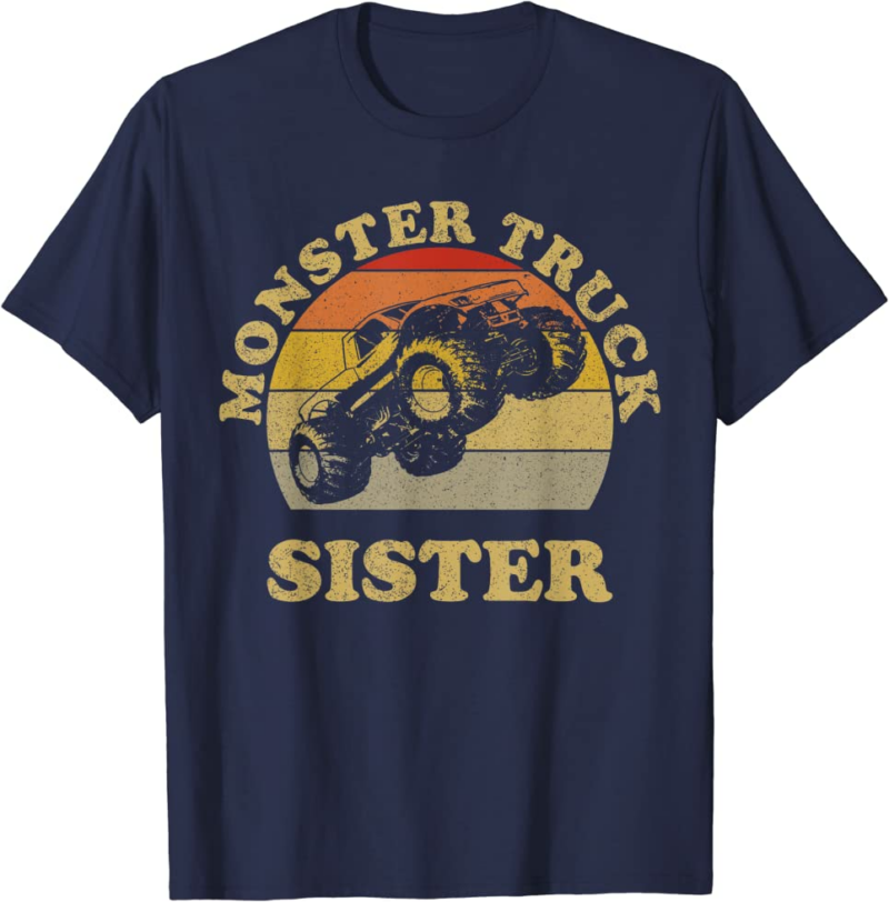 Monster Truck Sister Vintage Retro Sunset Gift For Sist