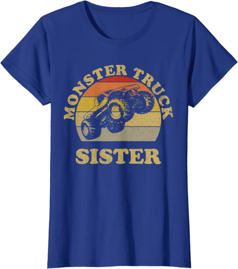 Monster Truck Sister Vintage Retro Sunset Gift For Sist