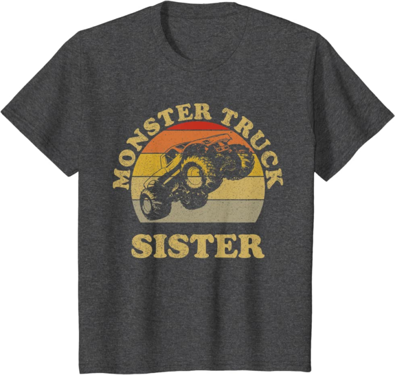 Monster Truck Sister Vintage Retro Sunset Gift For Sist