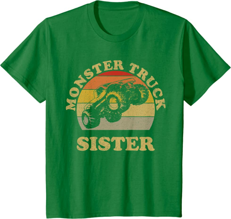 Monster Truck Sister Vintage Retro Sunset Gift For Sist
