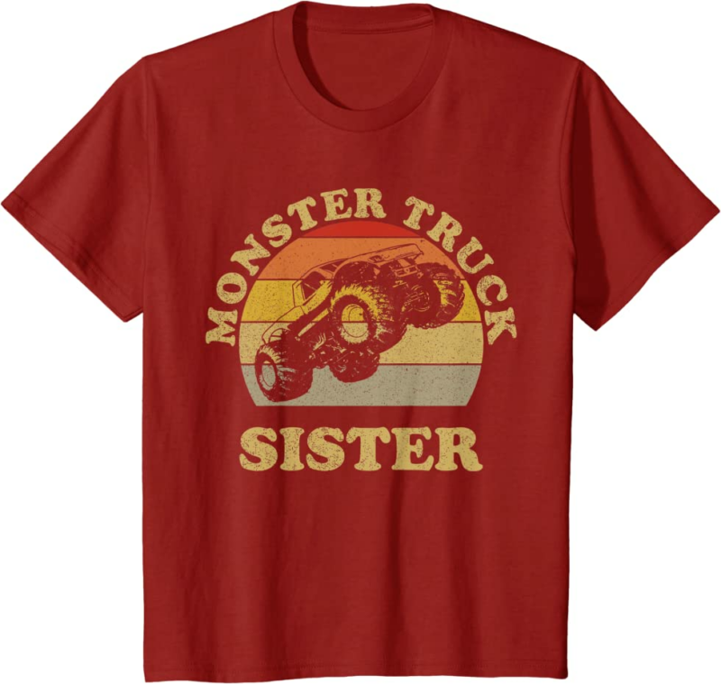 Monster Truck Sister Vintage Retro Sunset Gift For Sist