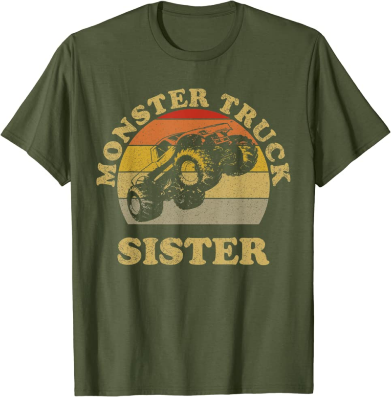 Monster Truck Sister Vintage Retro Sunset Gift For Sist