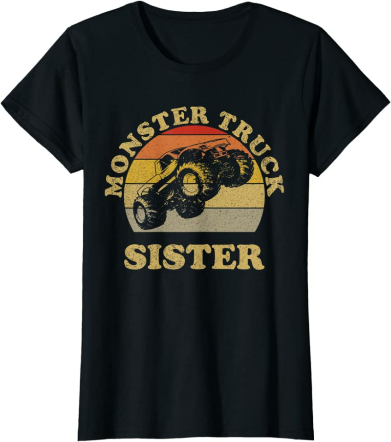 Monster Truck Sister Vintage Retro Sunset Gift For Sist
