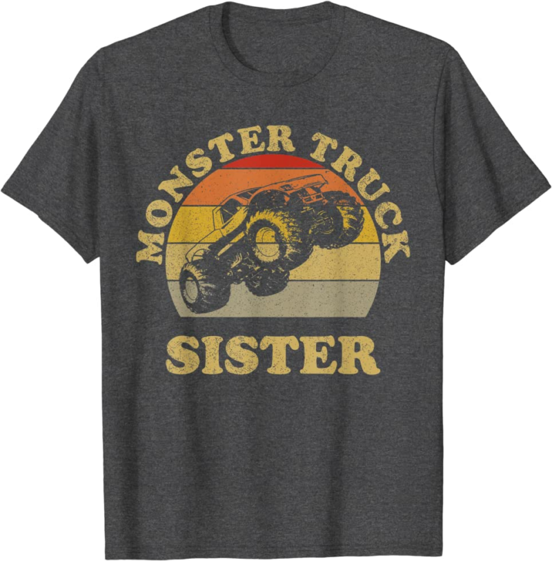 Monster Truck Sister Vintage Retro Sunset Gift For Sist