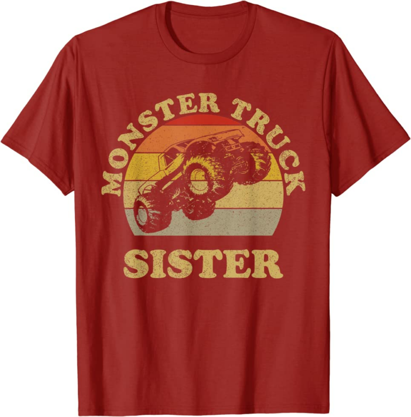 Monster Truck Sister Vintage Retro Sunset Gift For Sist