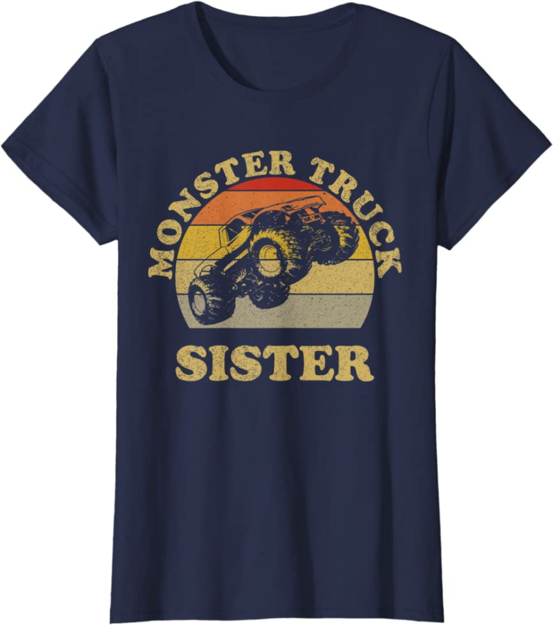 Monster Truck Sister Vintage Retro Sunset Gift For Sist