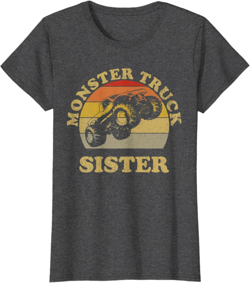 Monster Truck Sister Vintage Retro Sunset Gift For Sist