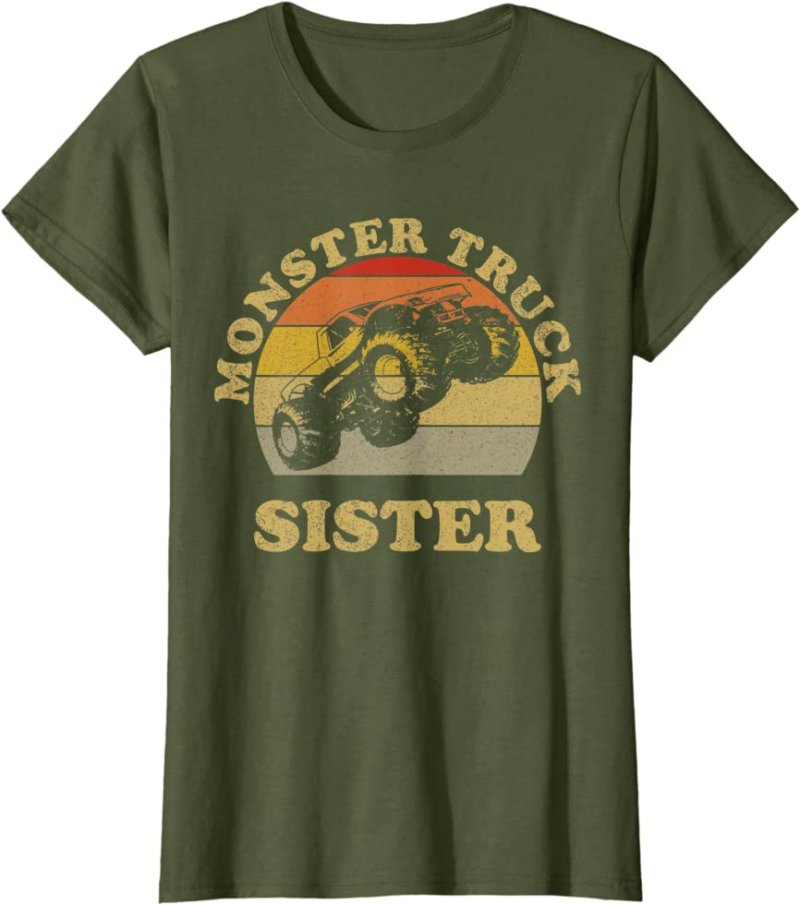 Monster Truck Sister Vintage Retro Sunset Gift For Sist