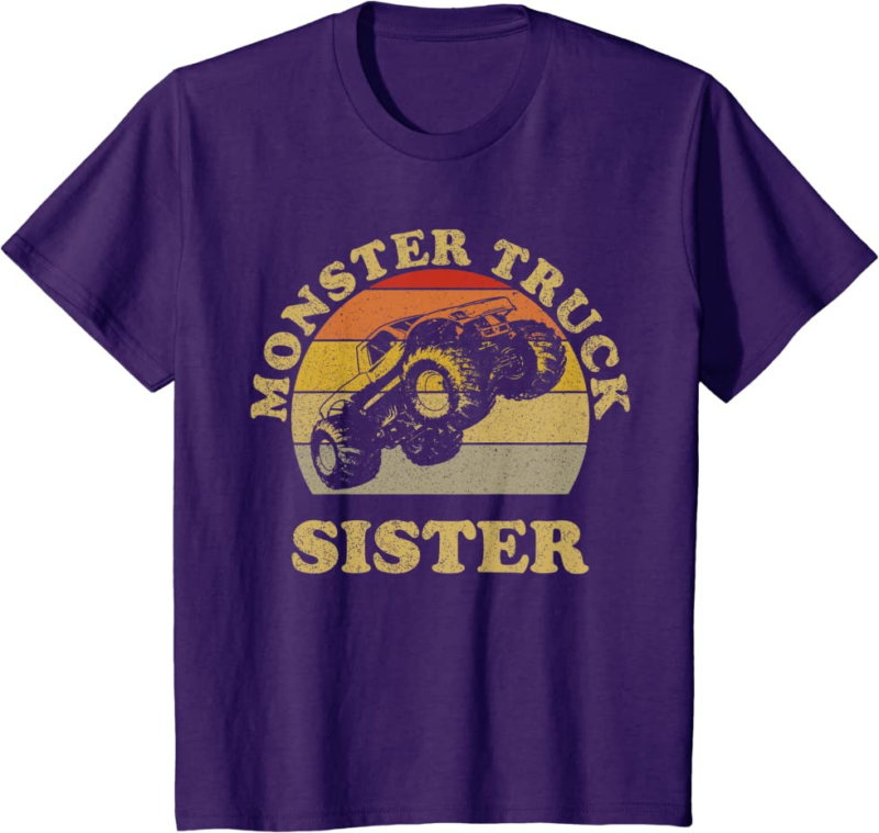 Monster Truck Sister Vintage Retro Sunset Gift For Sist