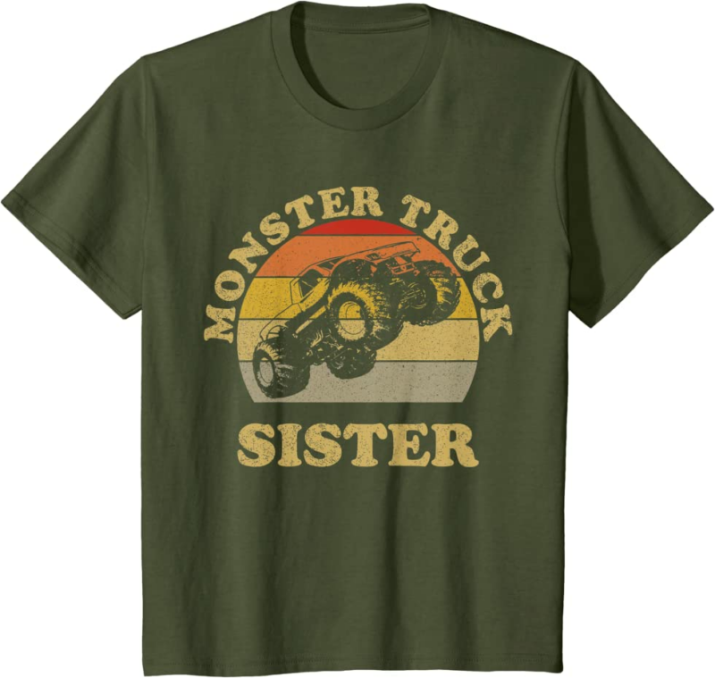 Monster Truck Sister Vintage Retro Sunset Gift For Sist