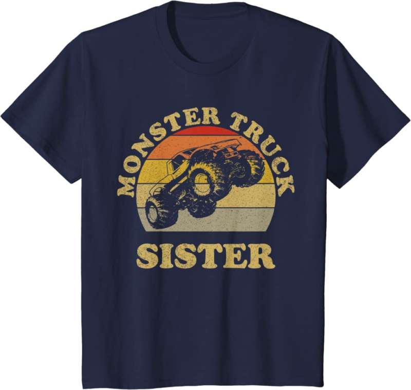 Monster Truck Sister Vintage Retro Sunset Gift For Sist
