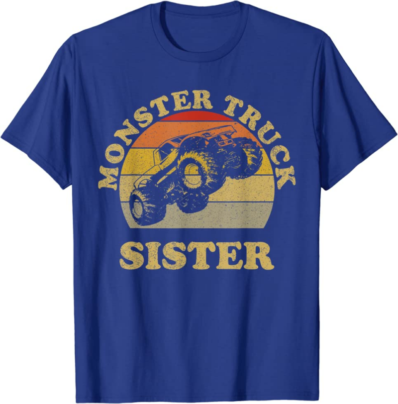 Monster Truck Sister Vintage Retro Sunset Gift For Sist