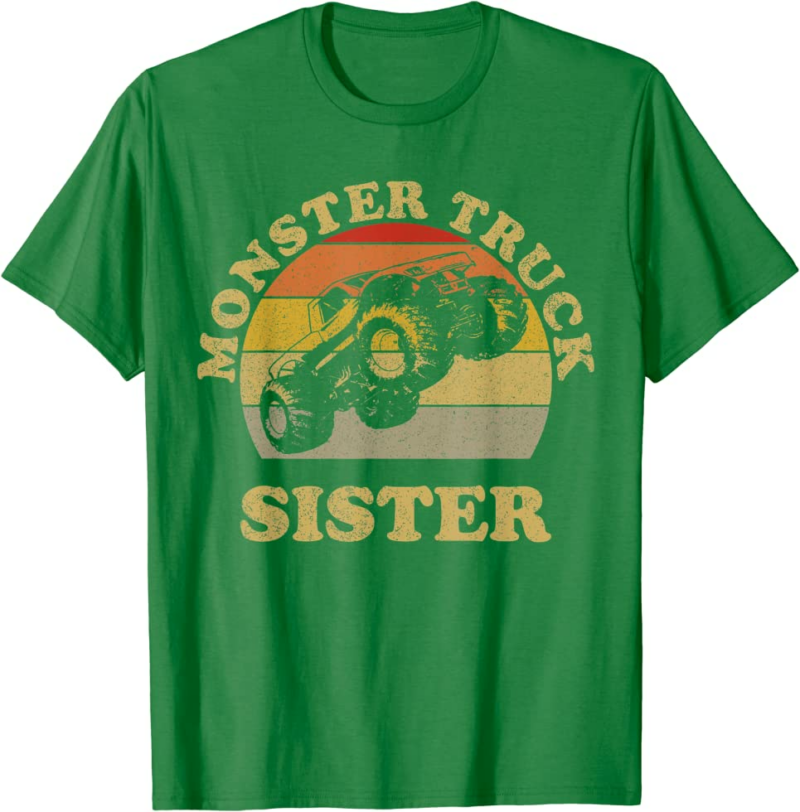 Monster Truck Sister Vintage Retro Sunset Gift For Sist