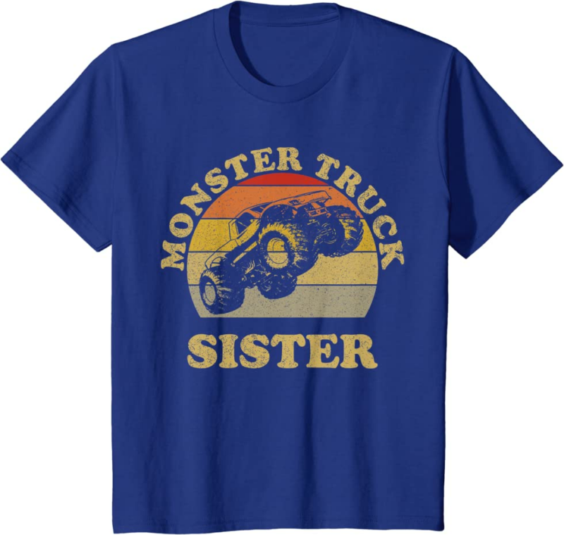 Monster Truck Sister Vintage Retro Sunset Gift For Sist