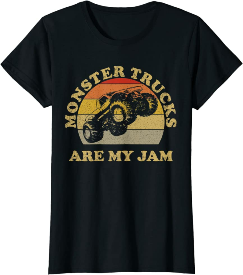 Vintage Monster Trucks Are My Jam Shirt Retro Sunset De