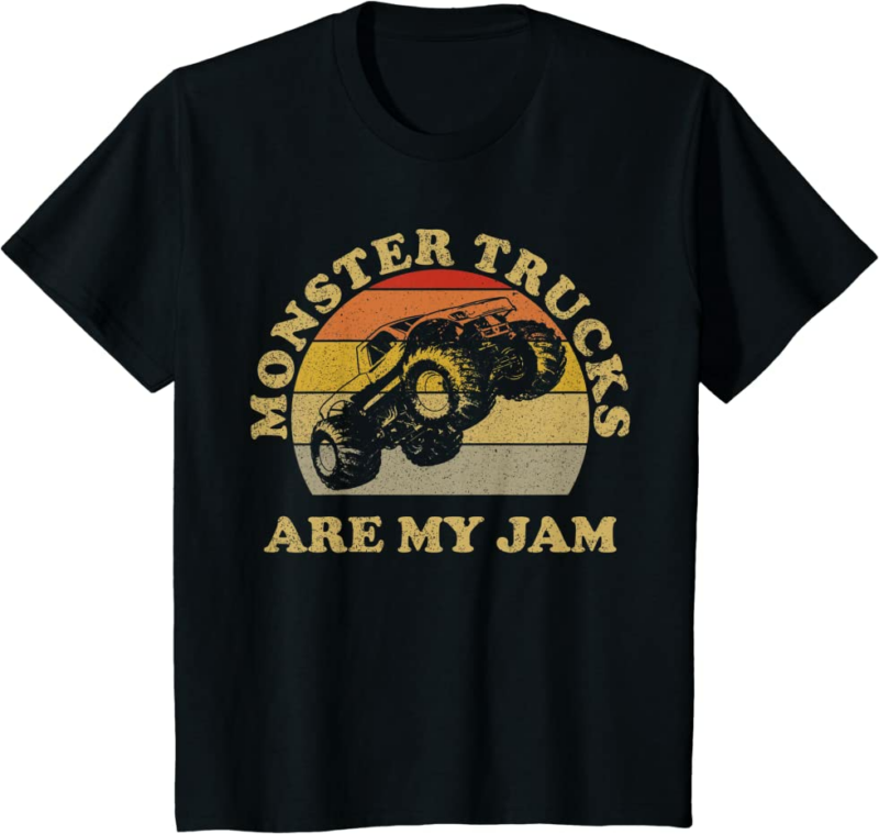 Vintage Monster Trucks Are My Jam Shirt Retro Sunset De